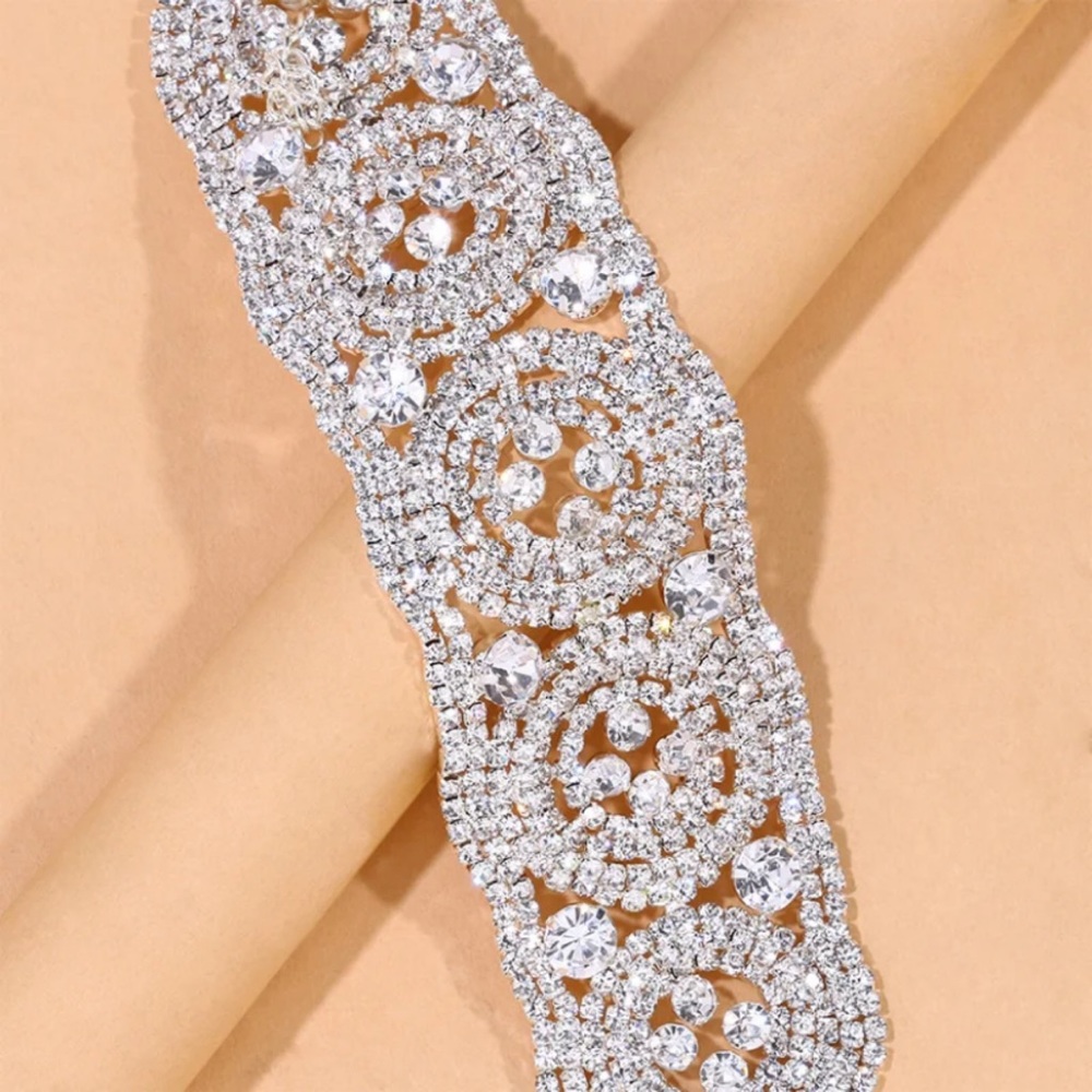 Wide Rhinestone Crystal Cuff Bracelet for Bridal, Holiday or Special Occasions - Picture 5 of 5